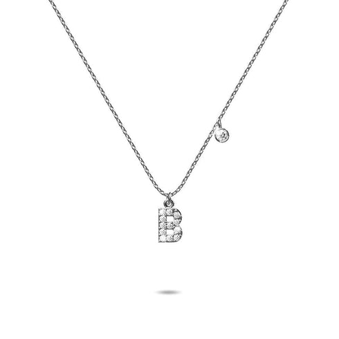 Solid 925 Sterling Silver Initial Crystal Personalised Alphabet Letter Necklace Silver